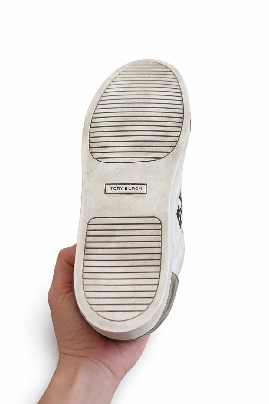 Tory Burch Color Block Signature T-Logo Leather Sneakers Size 7.5 Womens - Picture 2 of 4